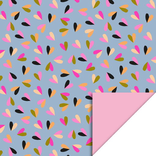 Hearts Duo Blue & Pink Inpakpapier (70x300cm)