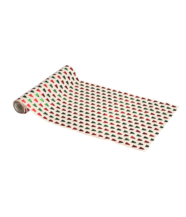 Tafelloper Metallic Kerstbomen Rood/Groen (28cm x 3m)