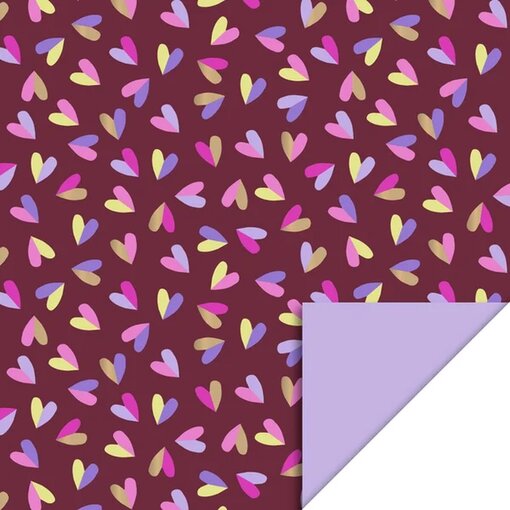 Hearts Duo Beet Red & Lilac Inpakpapier (70x300cm)