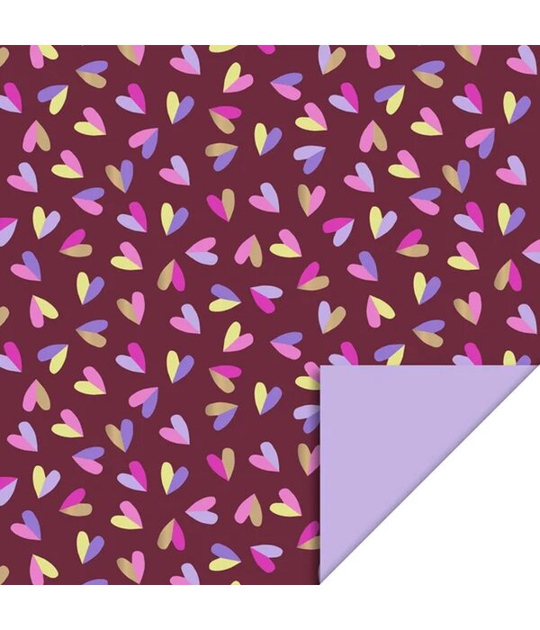 Hearts Duo Beet Red & Lilac Inpakpapier (70x300cm)