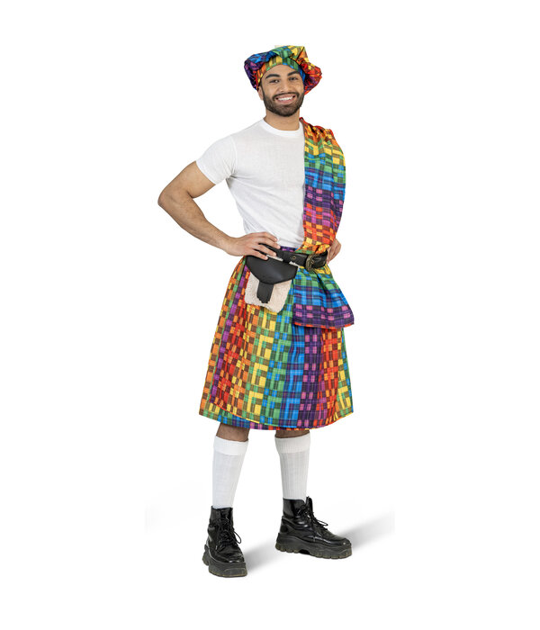 Schotse Kilt Regenboog met Baret Heren