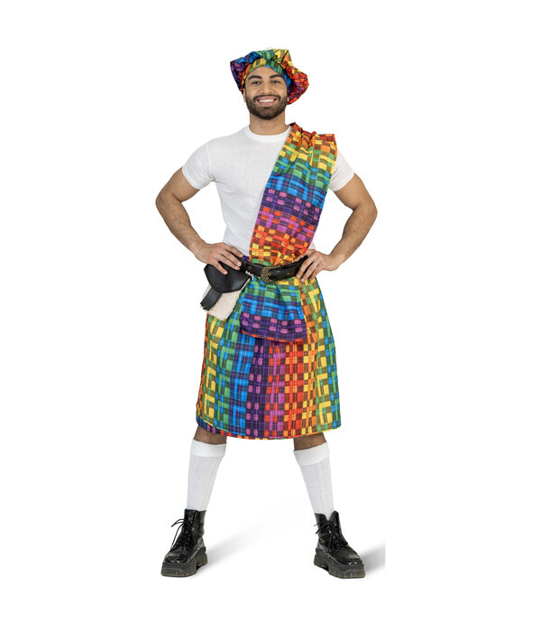 Schotse Kilt Regenboog met Baret Heren