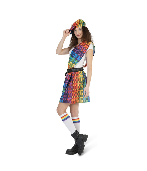 Schotse Kilt Regenboog met Baret Dames