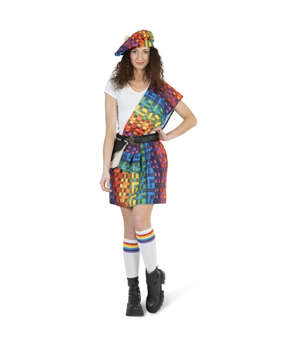 Schotse Kilt Regenboog met Baret Dames