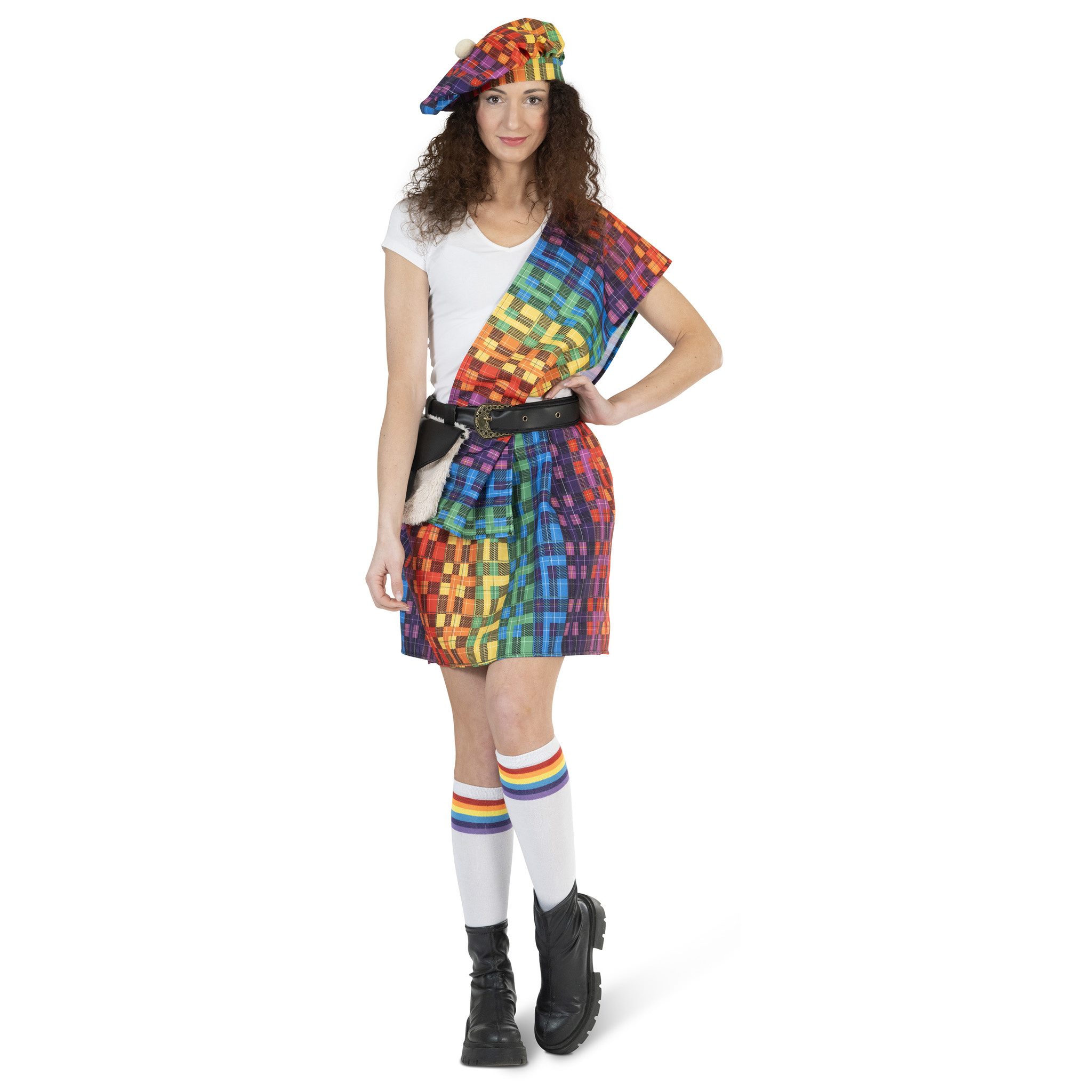 Schotse Kilt Regenboog met Baret Dames afbeelding