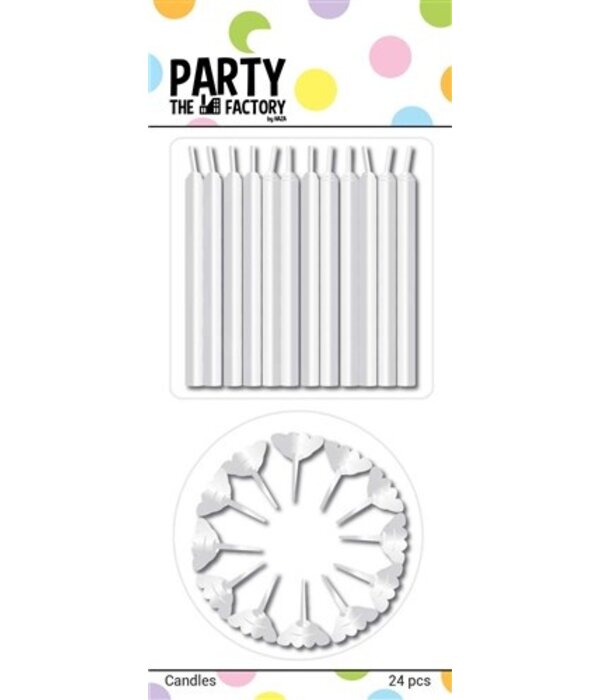 Taartkaarsjes 24 Stuks + Houders Wit 12 Stuks