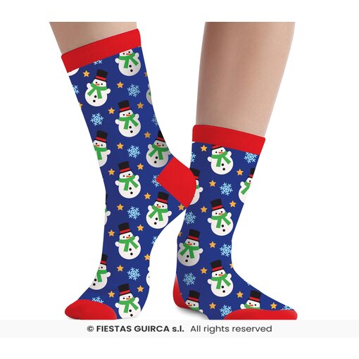 Kerst Sokken Sneeuwpop Kind Blauw