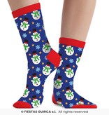 Kerst Sokken Sneeuwpop Volwassenen Blauw