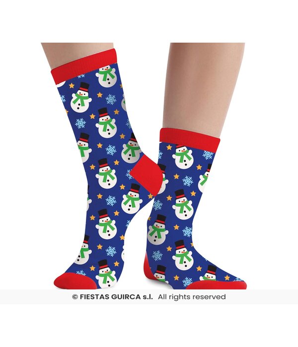 Kerst Sokken Sneeuwpop Volwassenen Blauw