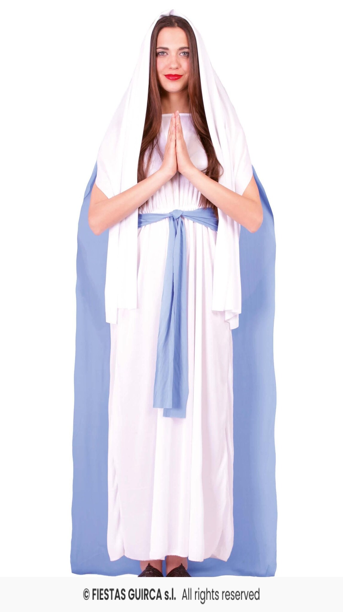 Guirma - Maria Kostuum - Heilige Maagd Maria - Vrouw - Blauw, Wit / Beige - Maat 42-44 - Kerst - Verkleedkleding