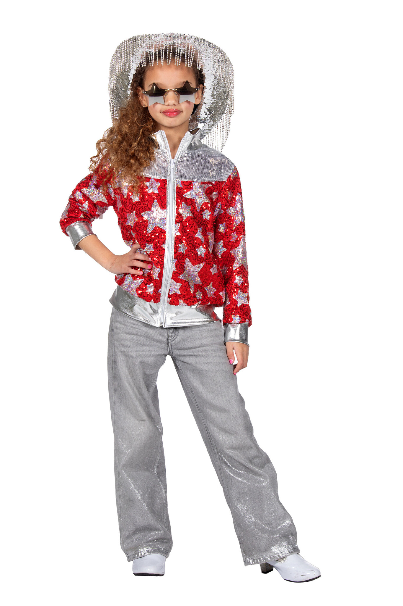 Glamorous Pailletten Jasje Sterren Meisje Rood afbeelding