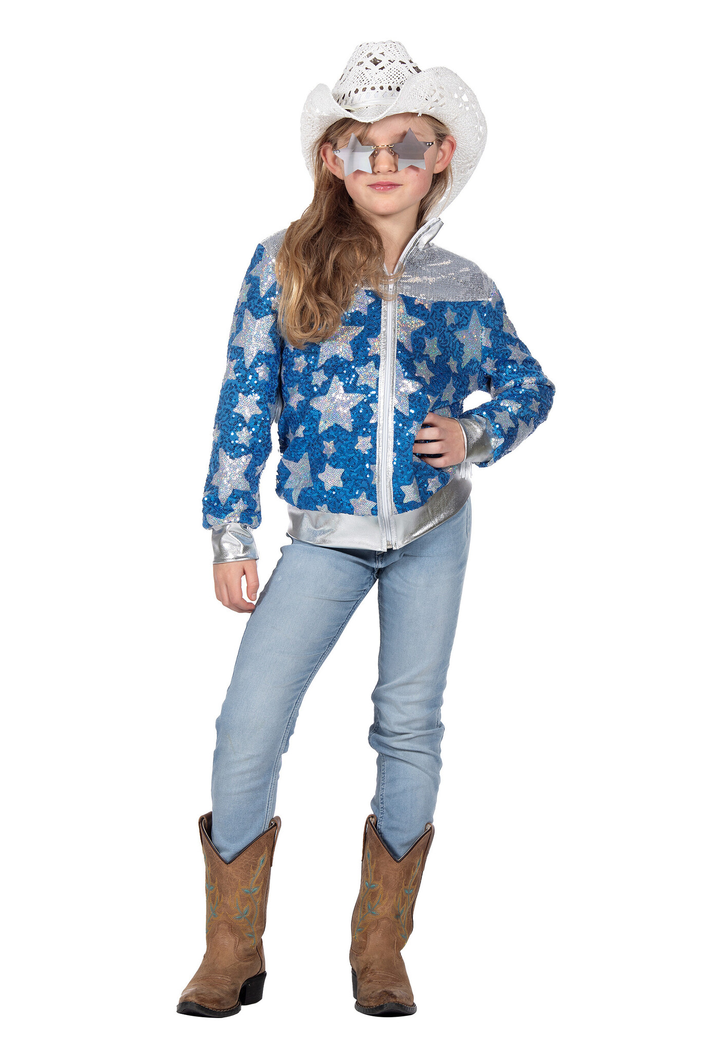 Glamorous Pailletten Jasje Sterren Meisje Blauw afbeelding