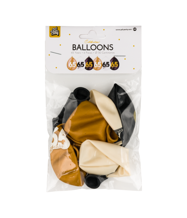 Ballonnen Celebration 65 Jaar Wit/Goud/Zwart (6st)