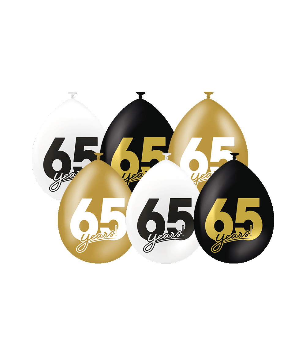 Ballonnen Celebration 65 Jaar Wit/Goud/Zwart (6st) afbeelding
