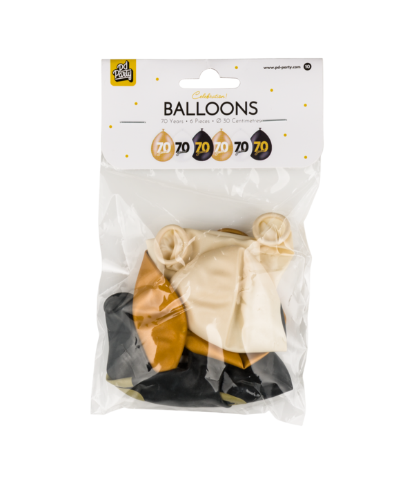 Ballonnen Celebration 70 Jaar Wit/Goud/Zwart (6st)