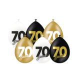 Ballonnen Celebration 70 Jaar Wit/Goud/Zwart (6st)