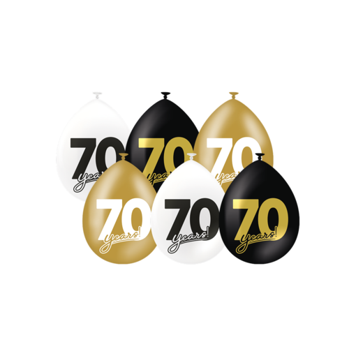 Ballonnen Celebration 70 Jaar Wit/Goud/Zwart (6st)