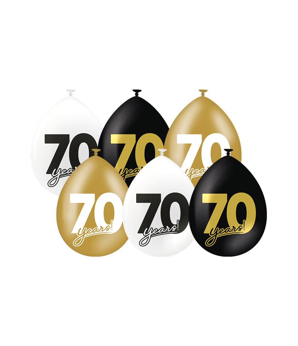 Ballonnen Celebration 70 Jaar Wit/Goud/Zwart (6st) afbeelding