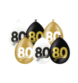 Ballonnen Celebration 80 Jaar Wit/Goud/Zwart (6st)