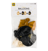 Ballonnen Celebration Happy Birthday Wit/Goud/Zwart (6st)