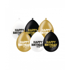 Ballonnen Celebration Happy Birthday Wit/Goud/Zwart (6st)