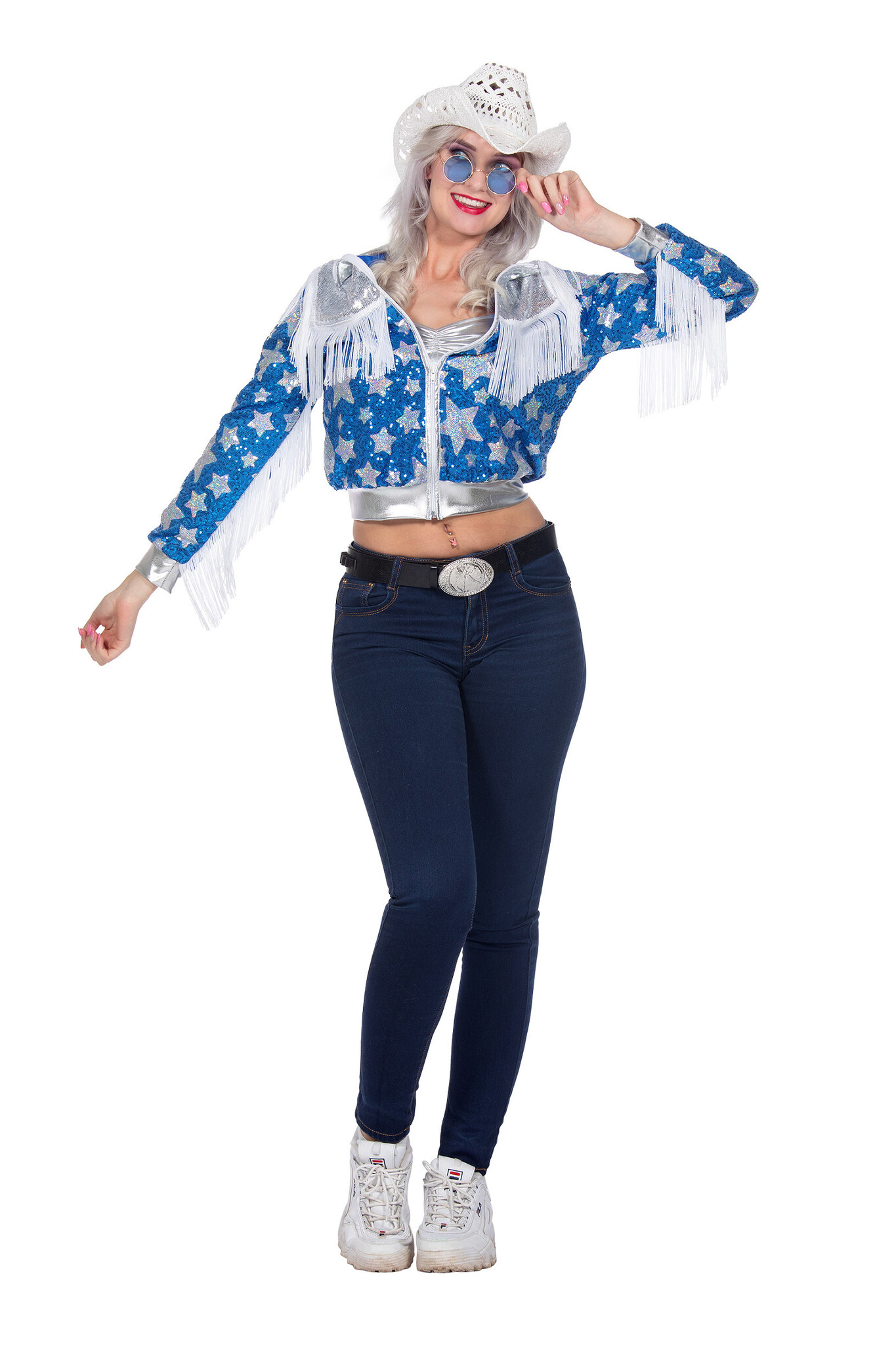 Glamorous Pailletten Jasje Sterren Vrouwen Blauw afbeelding