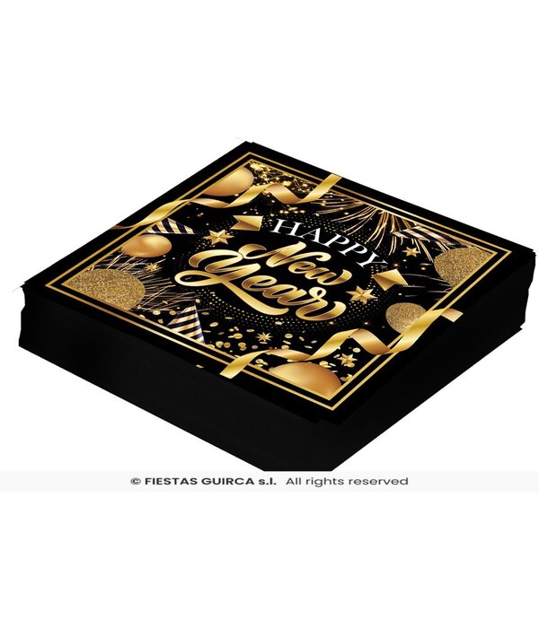 Elegante Nieuwjaar Servetten Zwart/Goud (20st)