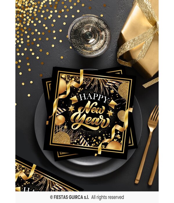 Elegante Nieuwjaar Servetten Zwart/Goud (20st)