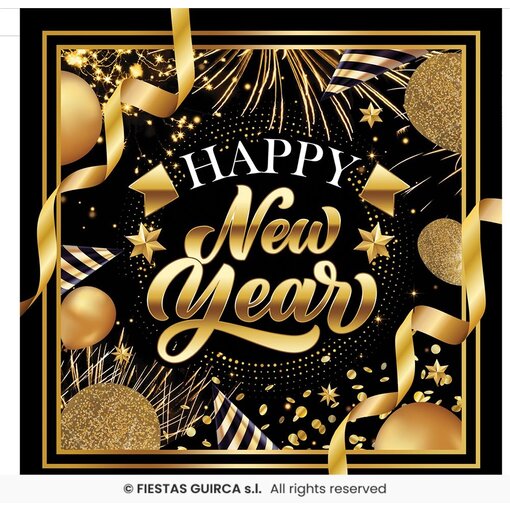 Elegante Nieuwjaar Servetten Zwart/Goud (20st)