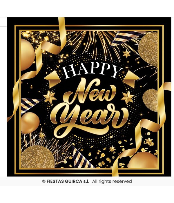 Elegante Nieuwjaar Servetten Zwart/Goud (20st)