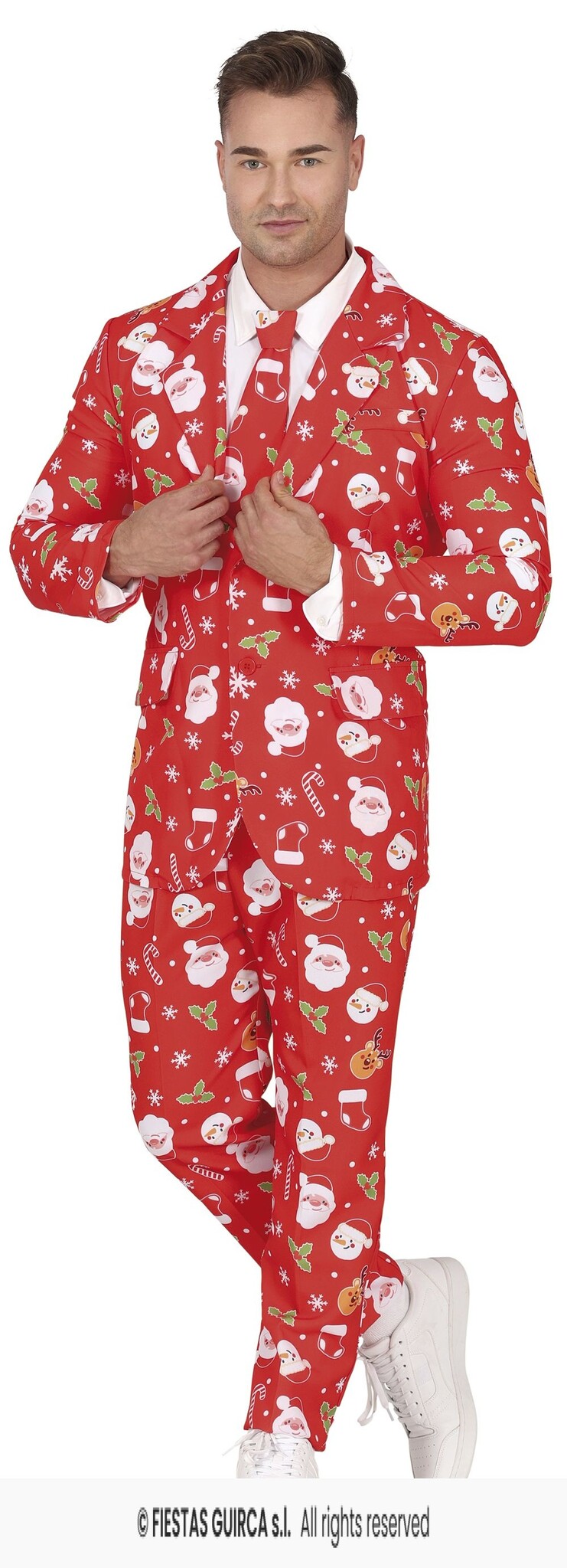 Kerstmis Kostuum Fun Heren Rood 3-delig afbeelding