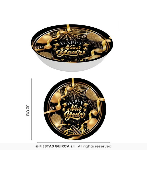 Elegante Nieuwjaar Schaal Zwart/Goud (32cm)