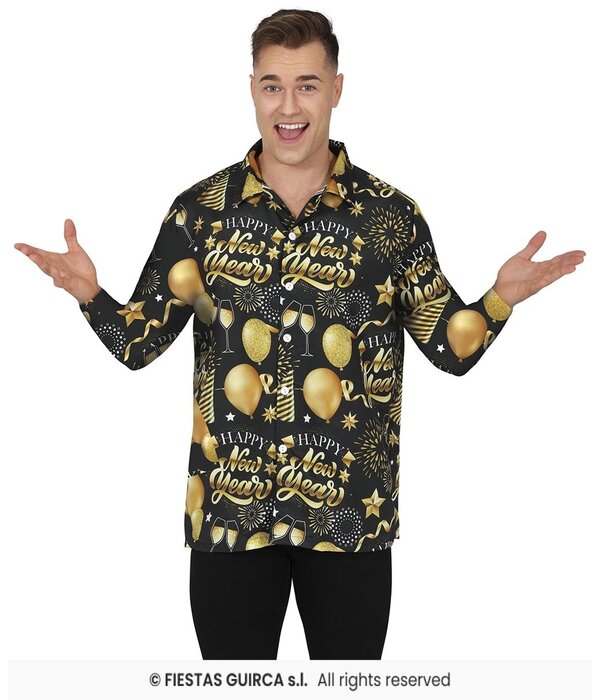 Happy New Year Blouse Heren Zwart/Goud