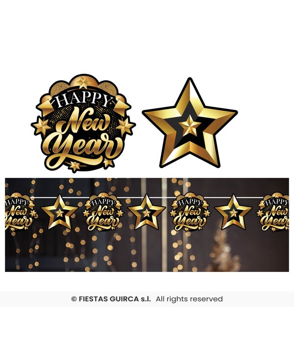 Elegante Happy New Year Slinger Zwart/Goud (3m)
