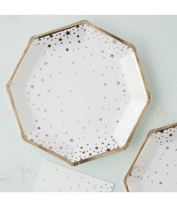 Bordjes Sterren Metallic Goud/Wit Set (8st)