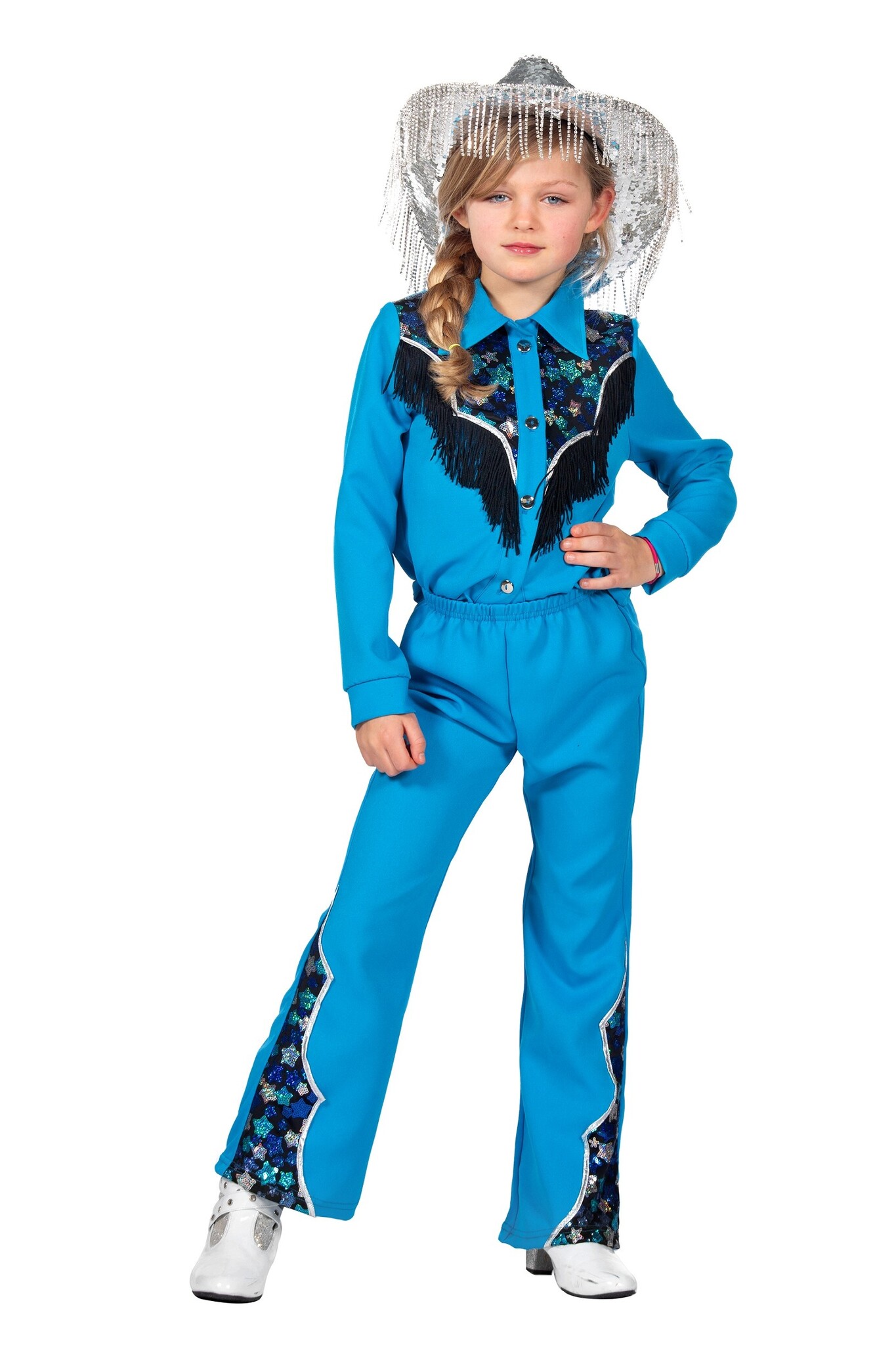 Glamorous Western Outfit Blauw Meisjes Premium afbeelding