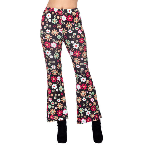 Hippiebroek Zwart met Kleurrijke Bloemen Dames