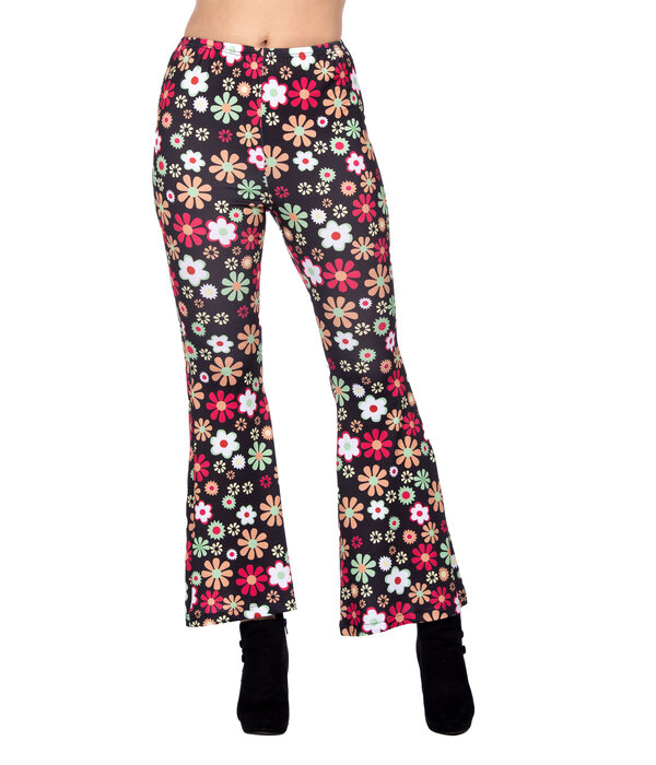 Hippiebroek Zwart met Kleurrijke Bloemen Dames