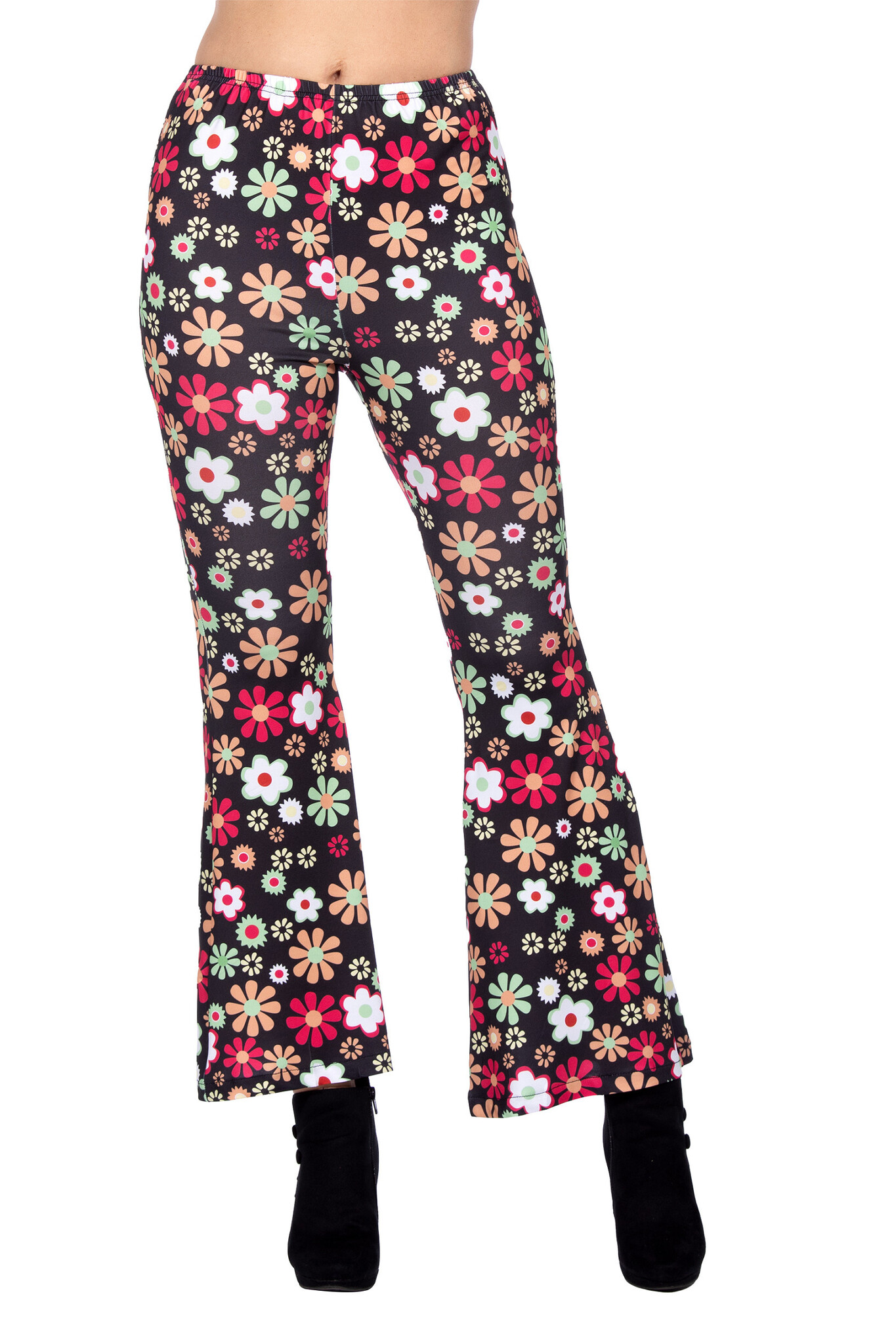 Hippiebroek Zwart met Kleurrijke Bloemen Dames afbeelding