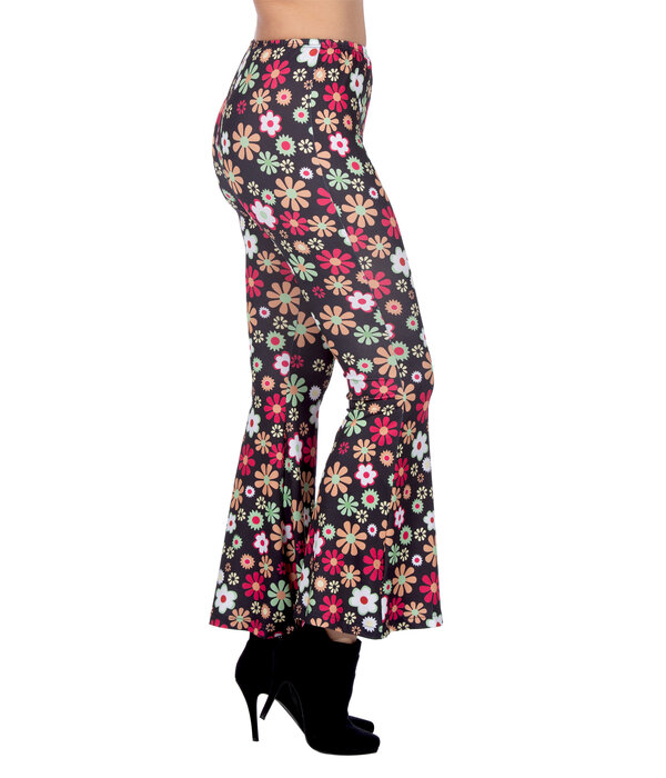 Hippiebroek Zwart met Kleurrijke Bloemen Dames