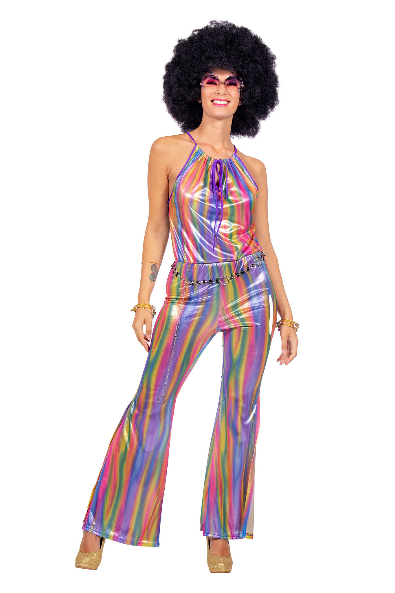Disco Catsuit Regenboog Shine Dames afbeelding