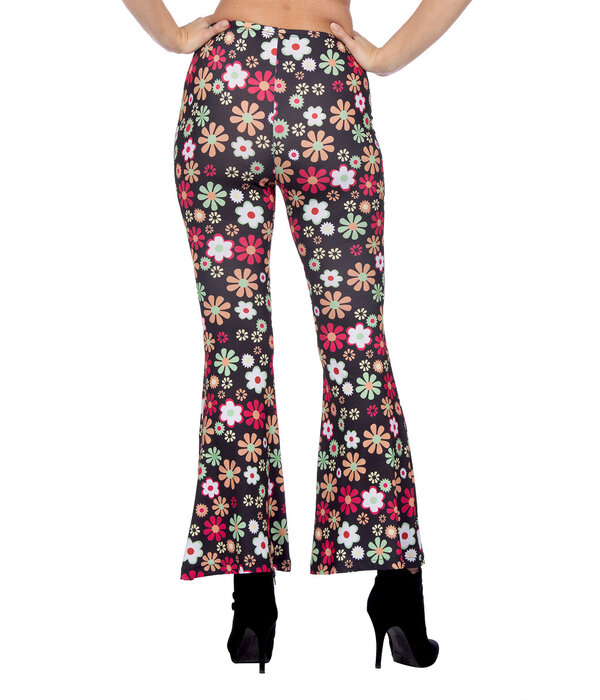 Hippiebroek Zwart met Kleurrijke Bloemen Dames