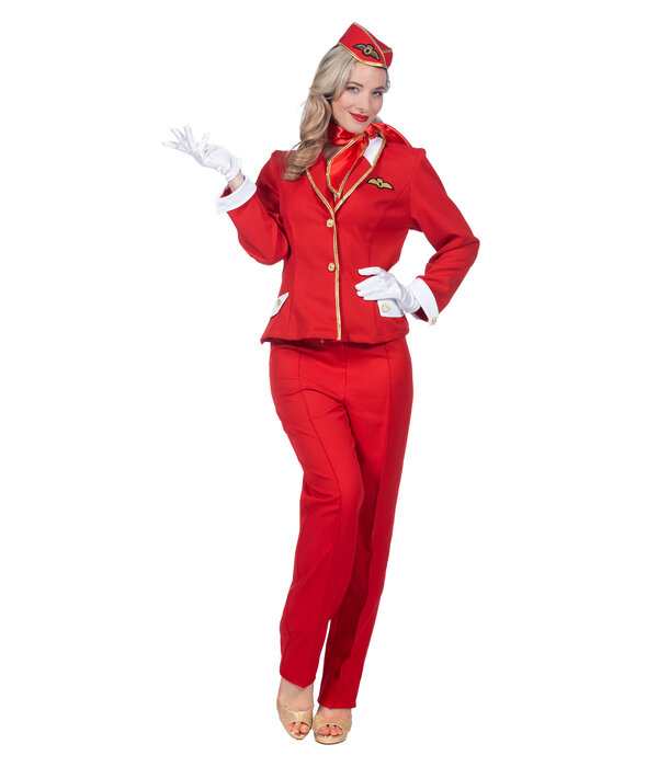 Stewardess kostuum Dames Rood Premium 4-delig