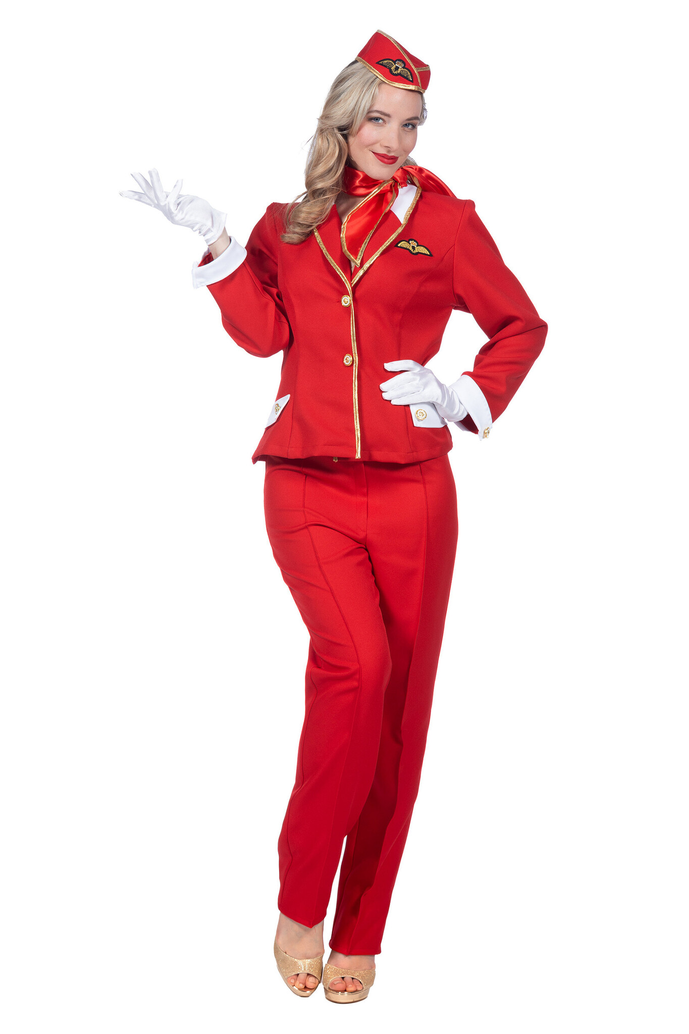 Stewardess kostuum Dames Rood Premium 4-delig afbeelding