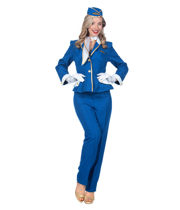 Stewardess kostuum Dames Blauw Premium 4-delig