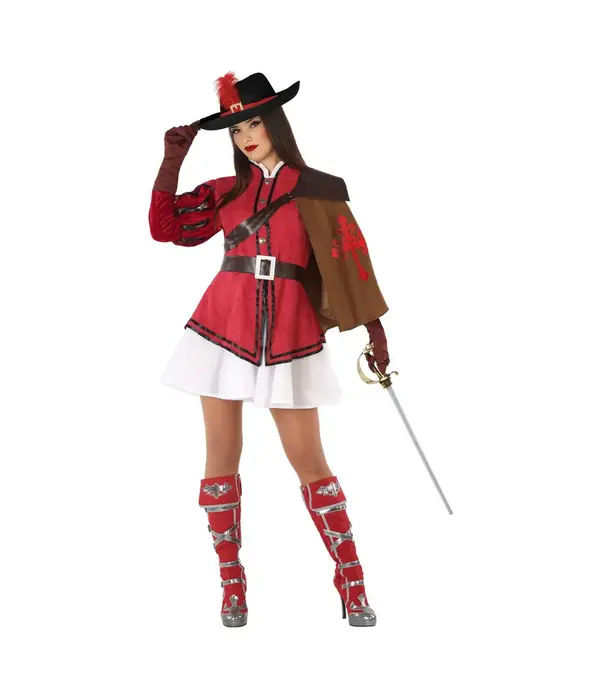 Musketier Kostuum Vrouw Rood Elena