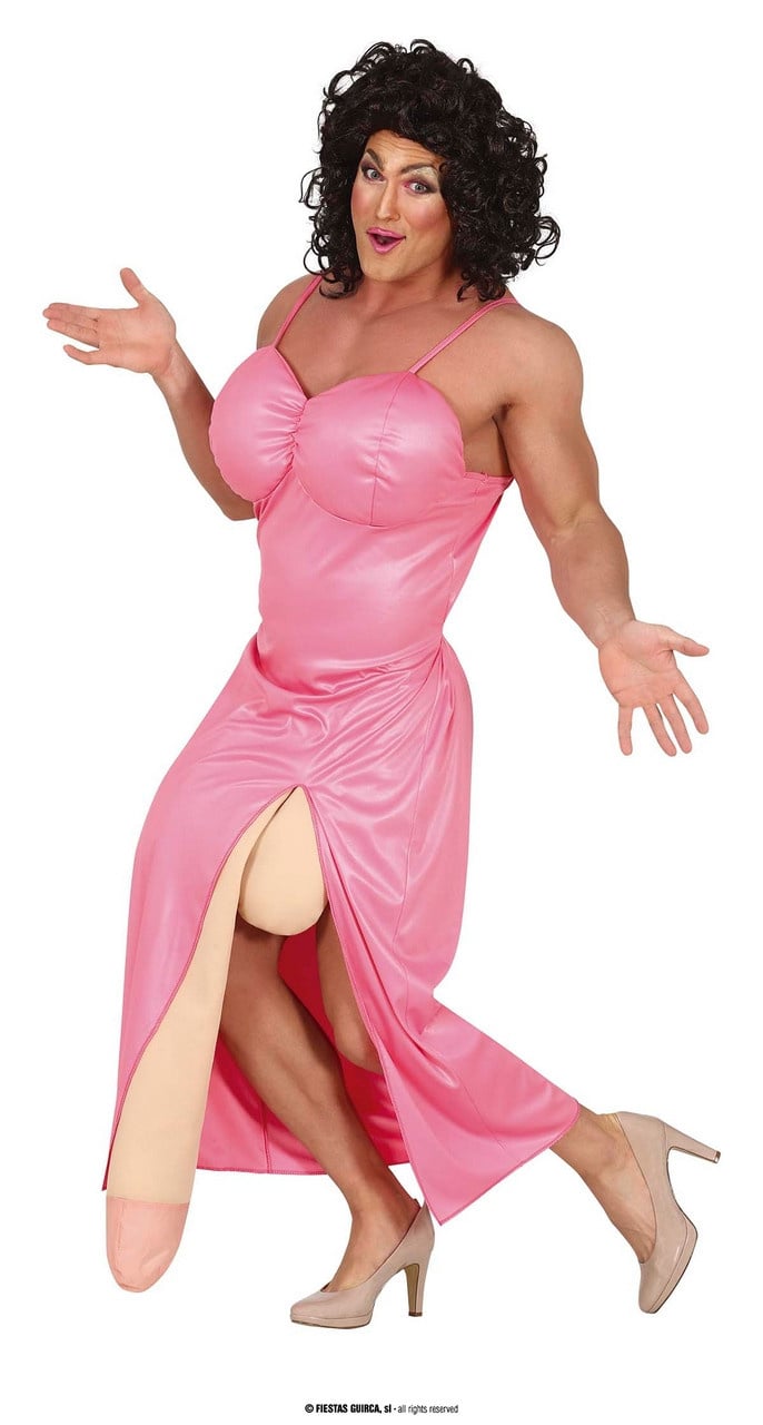 Guirca - Potloodventer & Travestiet Kostuum - Enorm Grote Drag Queen - Man - roze,huidskleur - Maat 52-54 - Carnavalskleding - Verkleedkleding