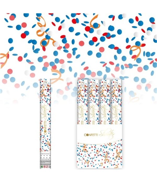 Confetti Shooter Rood/Wit/Blauw/Oranje (40cm)