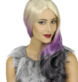 Party Pruik Christal-Zilver Blond Paars-Grijs