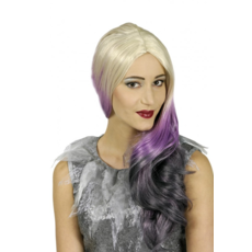 Party Pruik Christal-Zilver Blond Paars-Grijs